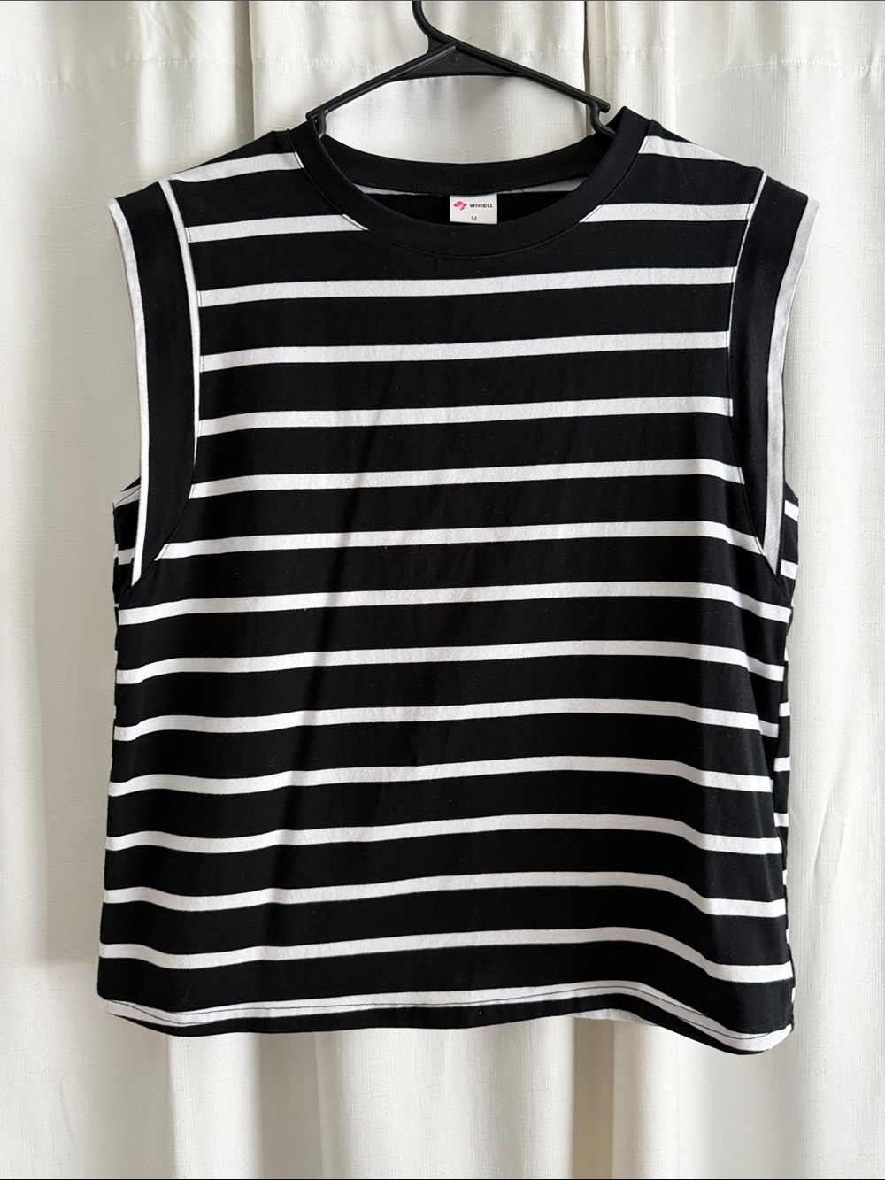 Sleeveless Black & White Striped Tank Top